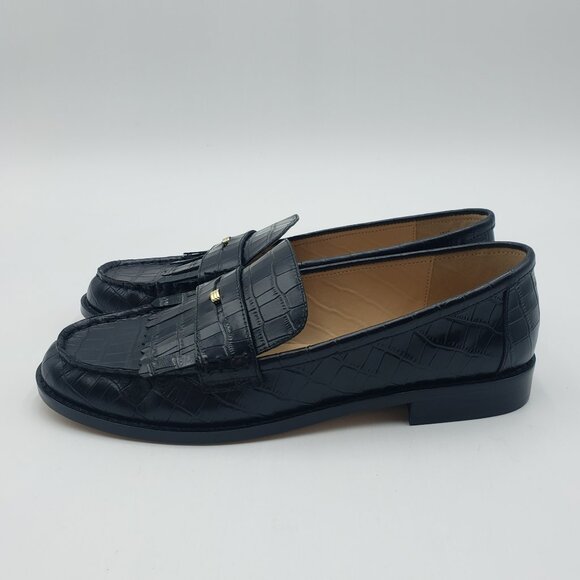 Ann Taylor Weekend Collection Black Horsebit Croco Embossed Loafers - Picture 2 of 9